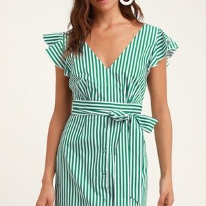 NWOT BB Dakota Peppermint Green Striped Shirt Dress Size 8